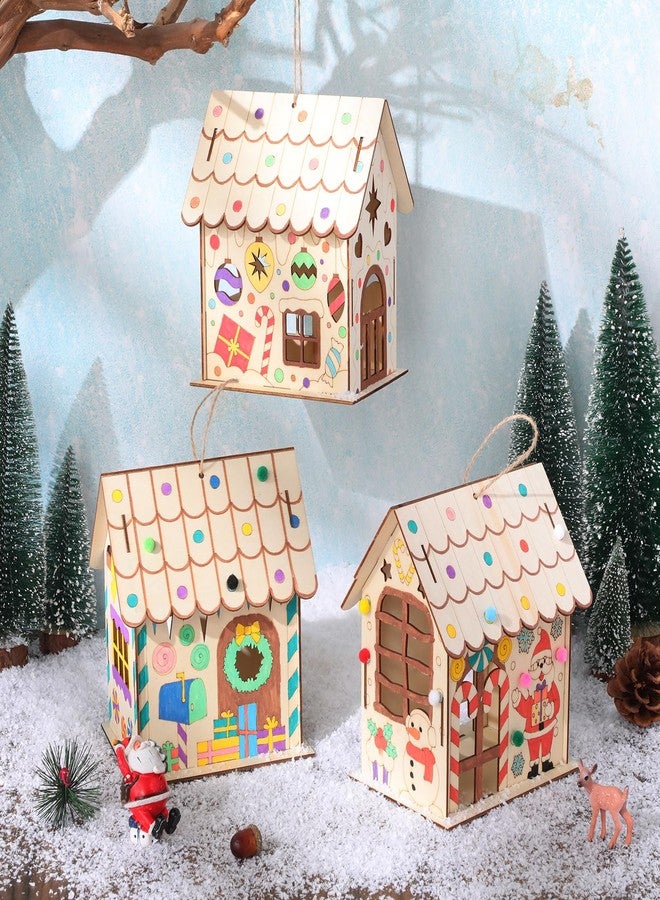 DoubleFill 4 Pack 7 Inch Christmas Gingerbread House Kit, DIY Christmas Village Houses Gingerbread House Include Colorful Pompoms and Water Color Pen for Party Games DIY Gifts (Winter) - Image 4